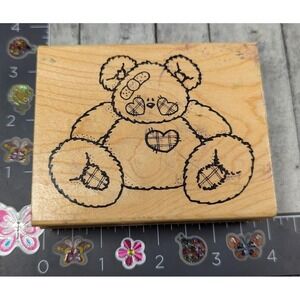 Darcie's Country Folk Teddy Bear Get Well Hearts Rubber Stamp Wood #M26